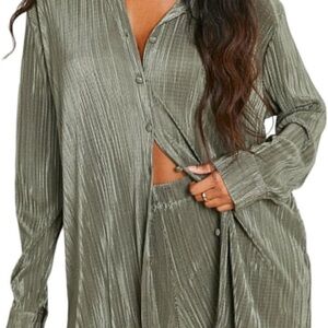 Green Pleated Women's shorts set